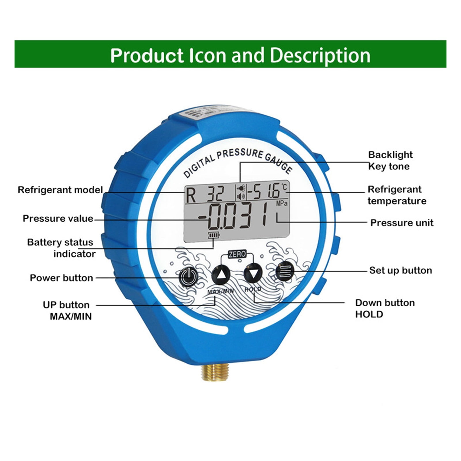Pressure Gauge Refrigeration Manifold Tester Meter Digital Vacuum Pressure HVAC Temperature Tester Air Conditioning Repair Tool ,Easy to Use