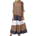 thumbnail image 1 of EQWLJWE Robes d'Été pour Femmes 2023 Mode Féminine Décontractée Manches Courtes Col en V Bouton Imprimé Maxi Robe Longue Ample, 1 of 5