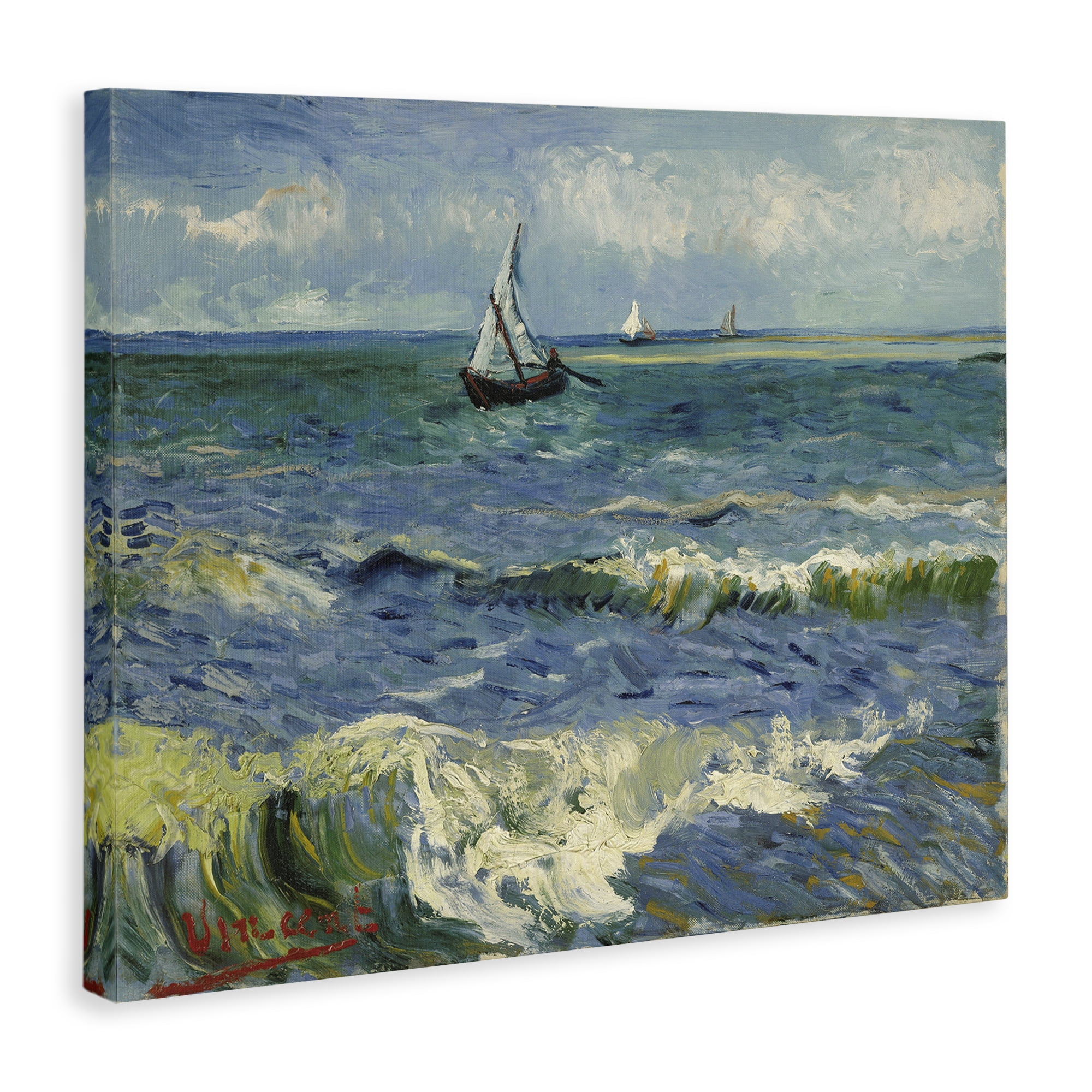 Stupell Industries Classical Seascape with Boat Nautical & Beach Painting Wrapped Canvas Art Print Wall Art, 20 x 16