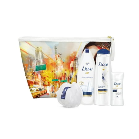 Dove 5-Pc New York City Beauty Gift Set with BONUS Pouf & Makeup Bag (Body Wash, Shampoo, Deo)