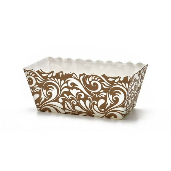 Novacart Floral-Brown Easybake Mini Loaf Baking Mold 3-1/8" x 1-9/16" Bottom x 1-5/8" High - Pack of 50