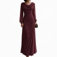 thumbnail image 2 of Shihyeh Women's Elegant Pleated Long Sleeve Flowy Evening Dress, Solid Color Chic Gown, Soft Stretchy Party Dress, 2 of 7