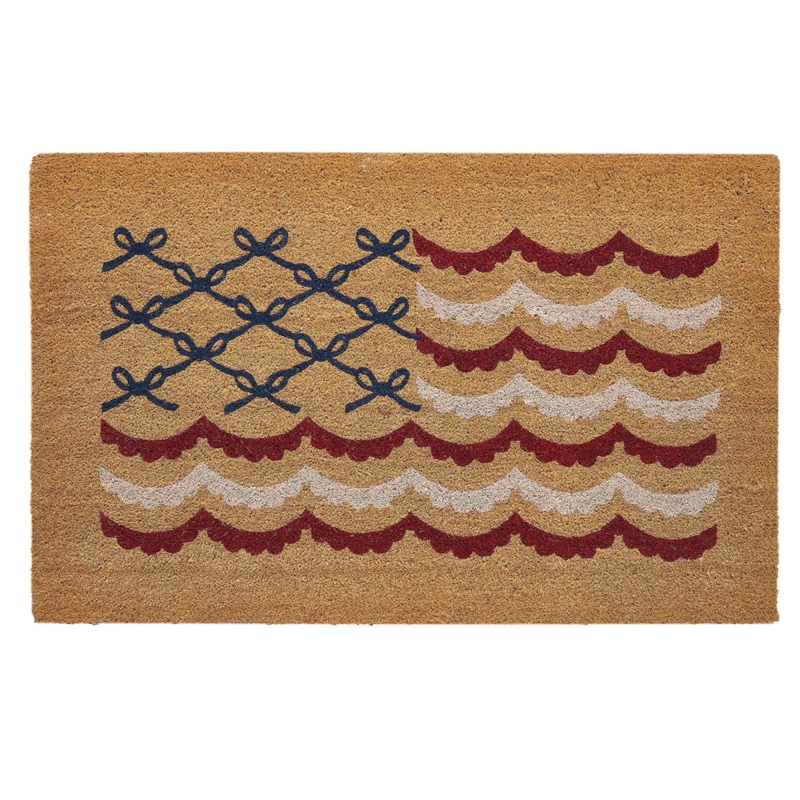Nautical Rope Knot Flag Coir Doormat，Blue and White and Red, 48" x 30"， Non-Slip Entryway Welcome Mat for Front Door Porch Patio