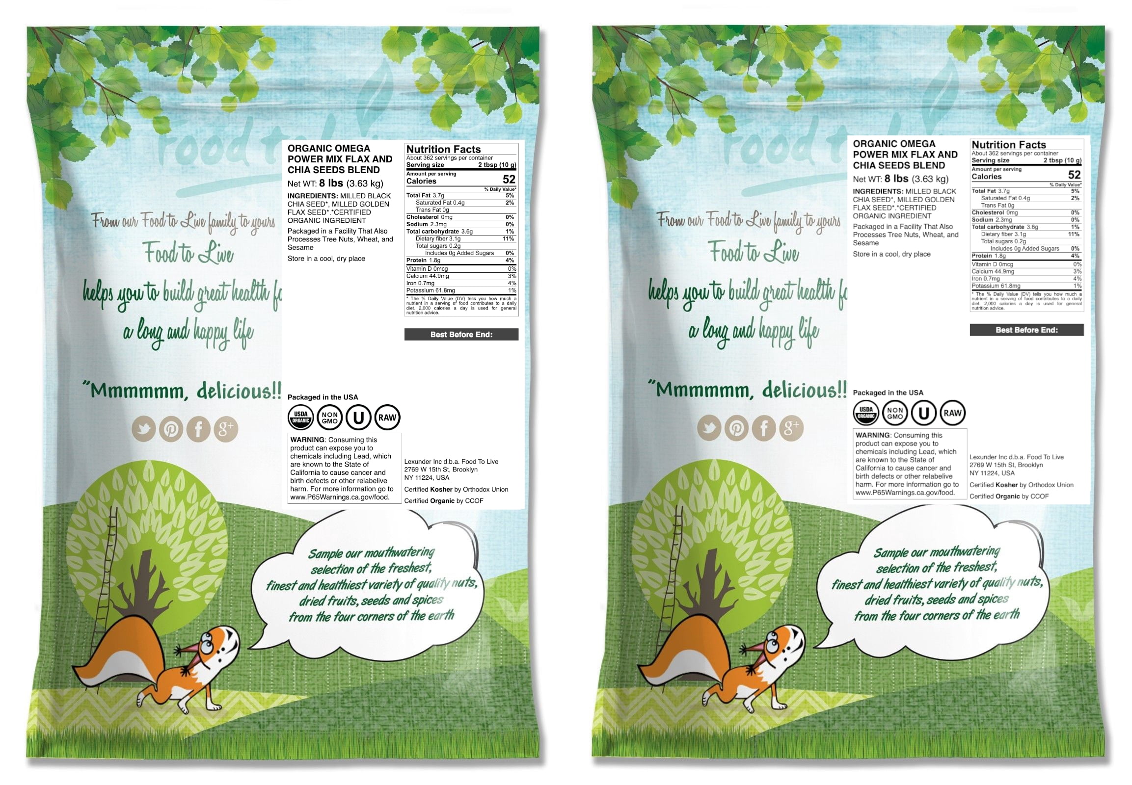 Organic Omega Power Flax and Chia Seeds Blend, 16 Pounds — Cold-Milled from Whole Raw Chia and Flax Seeds, Non-GMO, Vegan, Kosher, Bulk. Rich in Omega 3 Fatty Acids. Perfect for Smoothies and Shakes