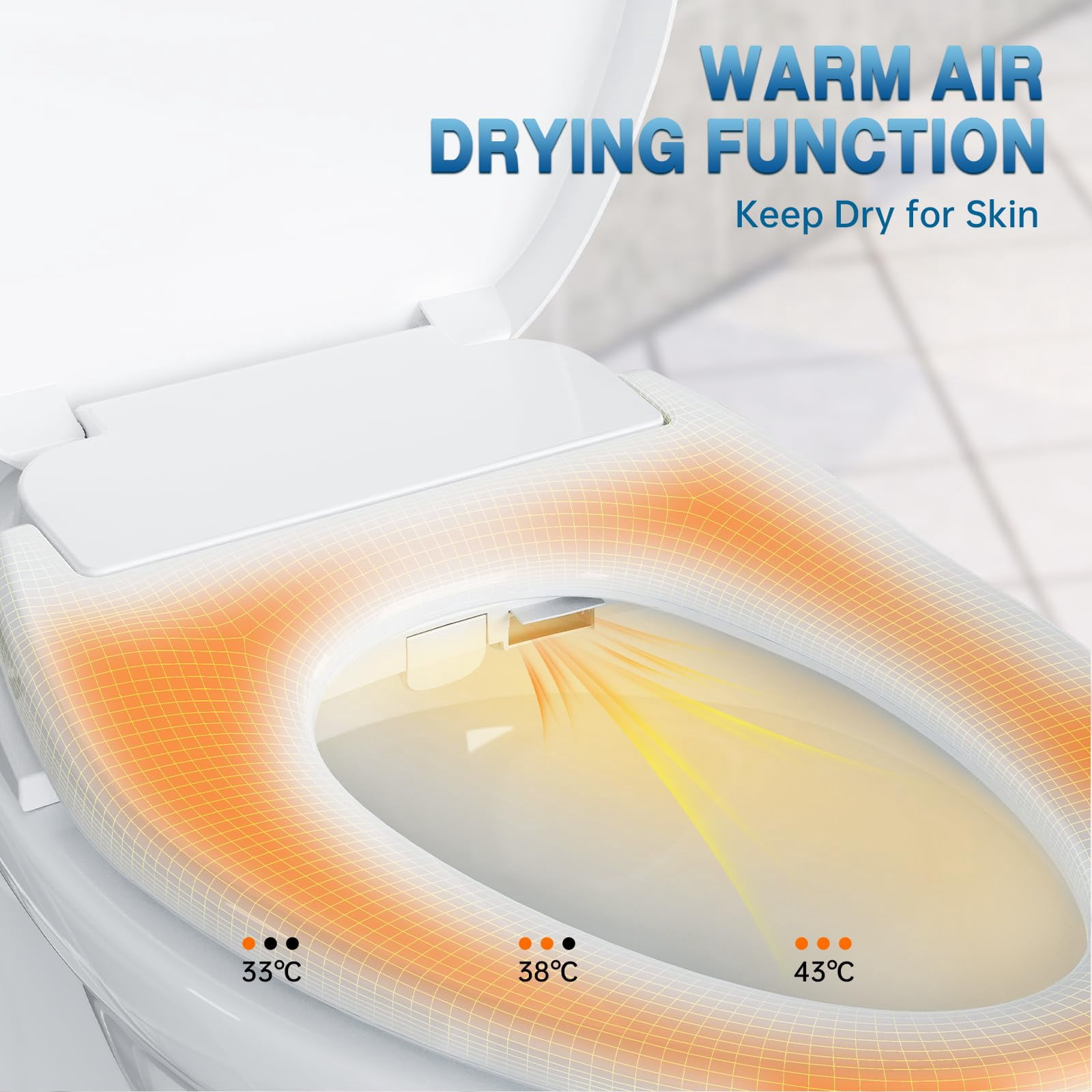 Electric Bidet Smart Toilet Seats with Istant Warm Water, Air Dryer, Nightlight, Remote Control, ELONGATED and Cotton