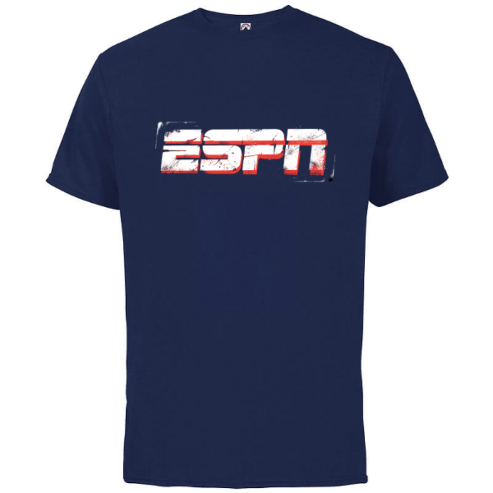 ESPN Logo Distressed Red and White Standard - Short Sleeve Cotton T-Shirt for Adults - Customized-Athletic Navy