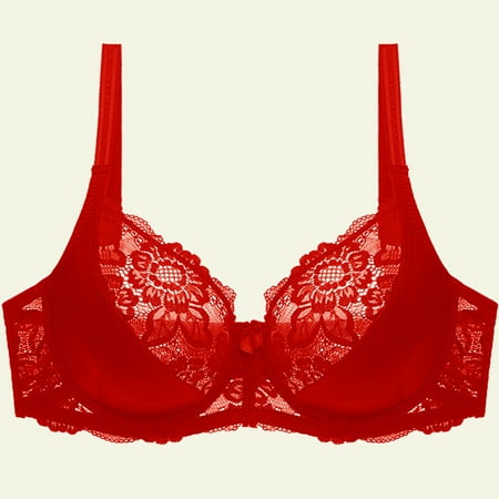 Blczomt Bras for Women Comfortable Balconette Sheer Red Lace Bra