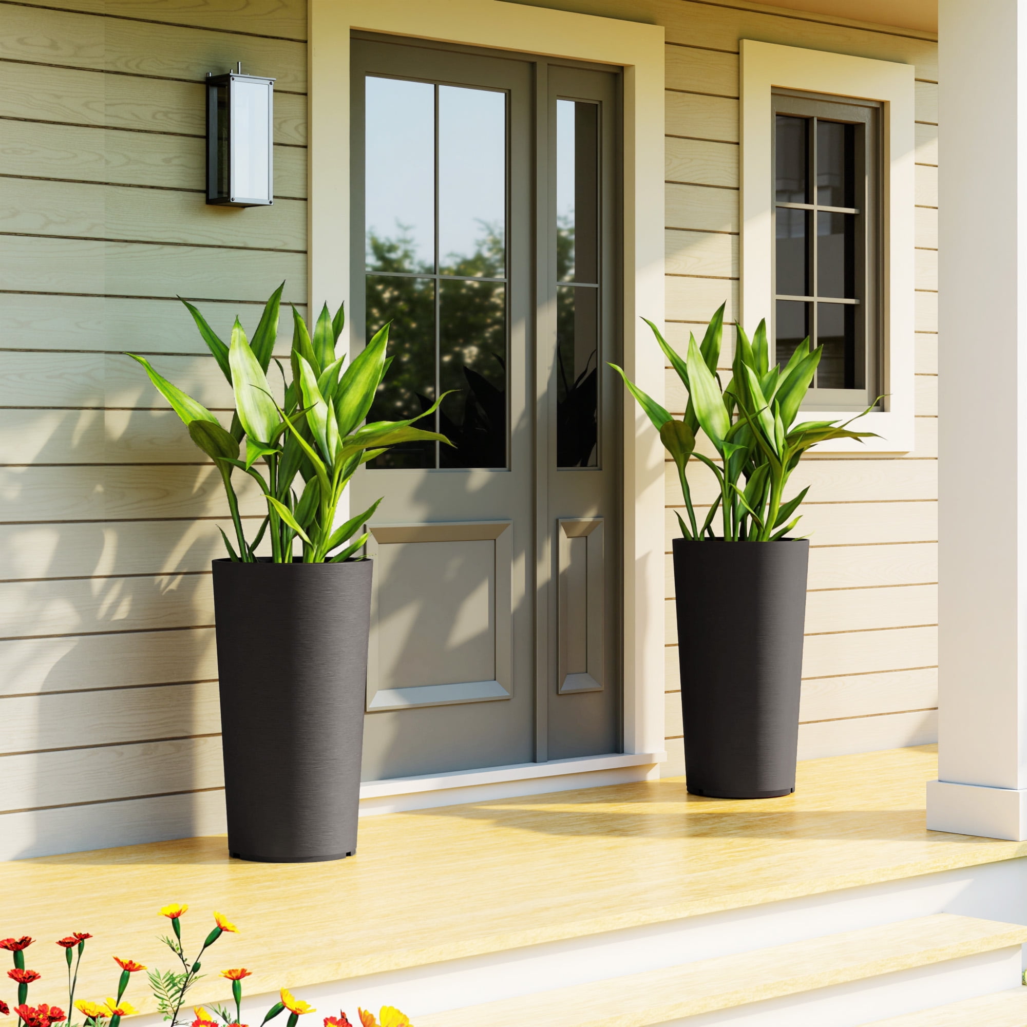 Outsunny 29 Inch Outdoor Planter, Weather and UV Resistant Stackable Large Planters, Black