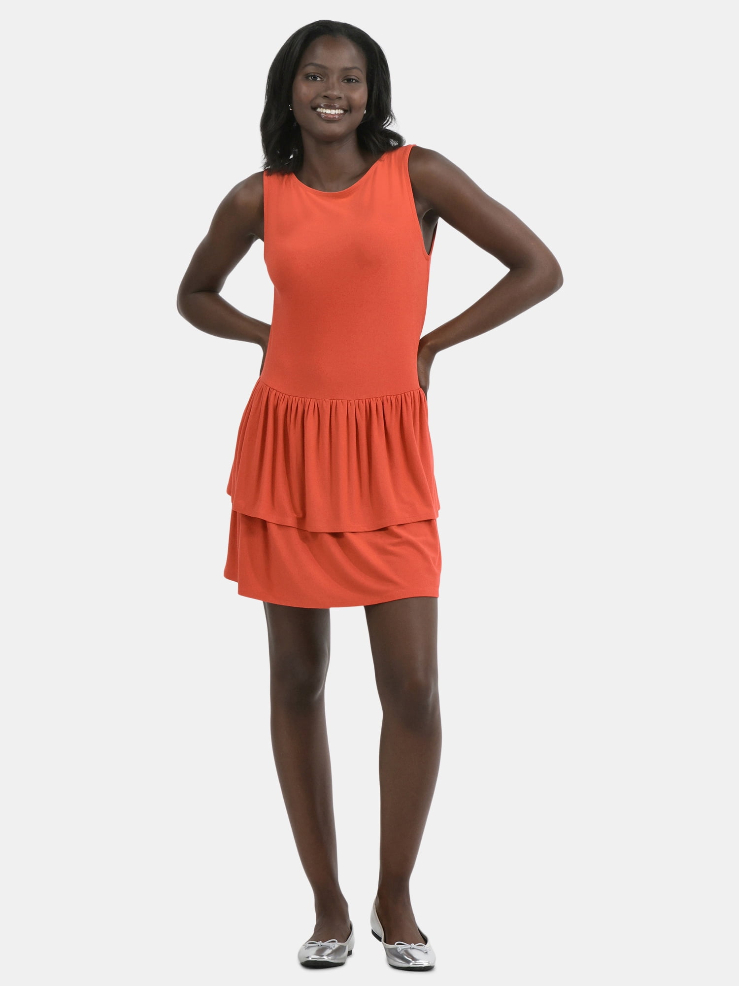 Time and Tru Women's Ruffle Knit Mini Dress, XS-XXXL