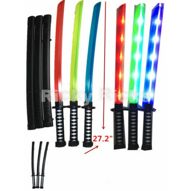 2 LightUp Ninja Swords w/ Case Flashing LED Long Toy Sticks Glow