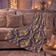 thumbnail image 6 of Gold Floral Damask on Purple Field, Elegant Vintage Style for Pattern Lovers, Ornate Baroque Floral Pattern and Housewarming Gift, Cozy Flannel Blanket for Bedroom and Guest Room, Home Decor, 6 of 9