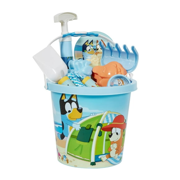 Juego de juguetes de arena con forma de cubo de playa Bluey para niños pequeños, 9 unidades