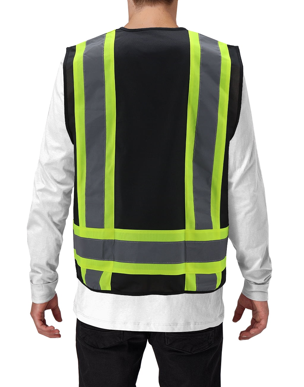 Men's Class 2 Type R Safety High Visibility Zipper Reflective Neon Work Vest (Black, M)