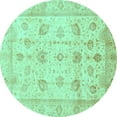 thumbnail image 1 of Ahgly Company Machine Washable Indoor Round Oriental Turquoise Blue Traditional Area Rugs, 4' Round, 1 of 4