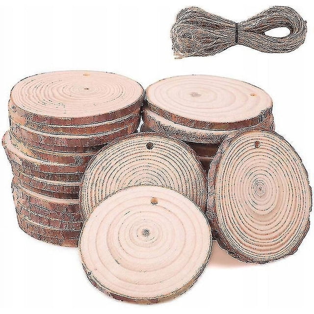 30 Piezas Rebanadas de Madera Rebanadas de Madera de 6 Cm con Agujero y Cuerda de Yute de 10 Metros Rebanadas de Madera Natural Rebanadas de Árboles Decorativos de Madera para Manu