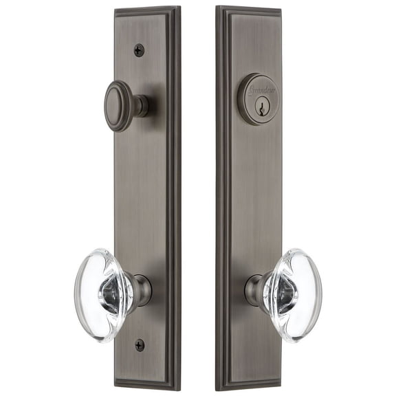 Grandeur 840303 Carre Solid Brass Tall Plate Single Cylinder Keyed Entry Set - Grey