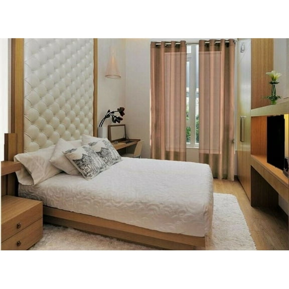 2 panel faux silk solid curtain drapes with grommets 108" total width by 63" long plain solid color for any bedroom or patio door semi-sheer panels ruby taupe non blackout