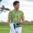 thumbnail image 3 of Pofeuu Pineapple Print Men's Loose Fit Midweight Short-Sleeve Pocket Polo-Small, 3 of 6