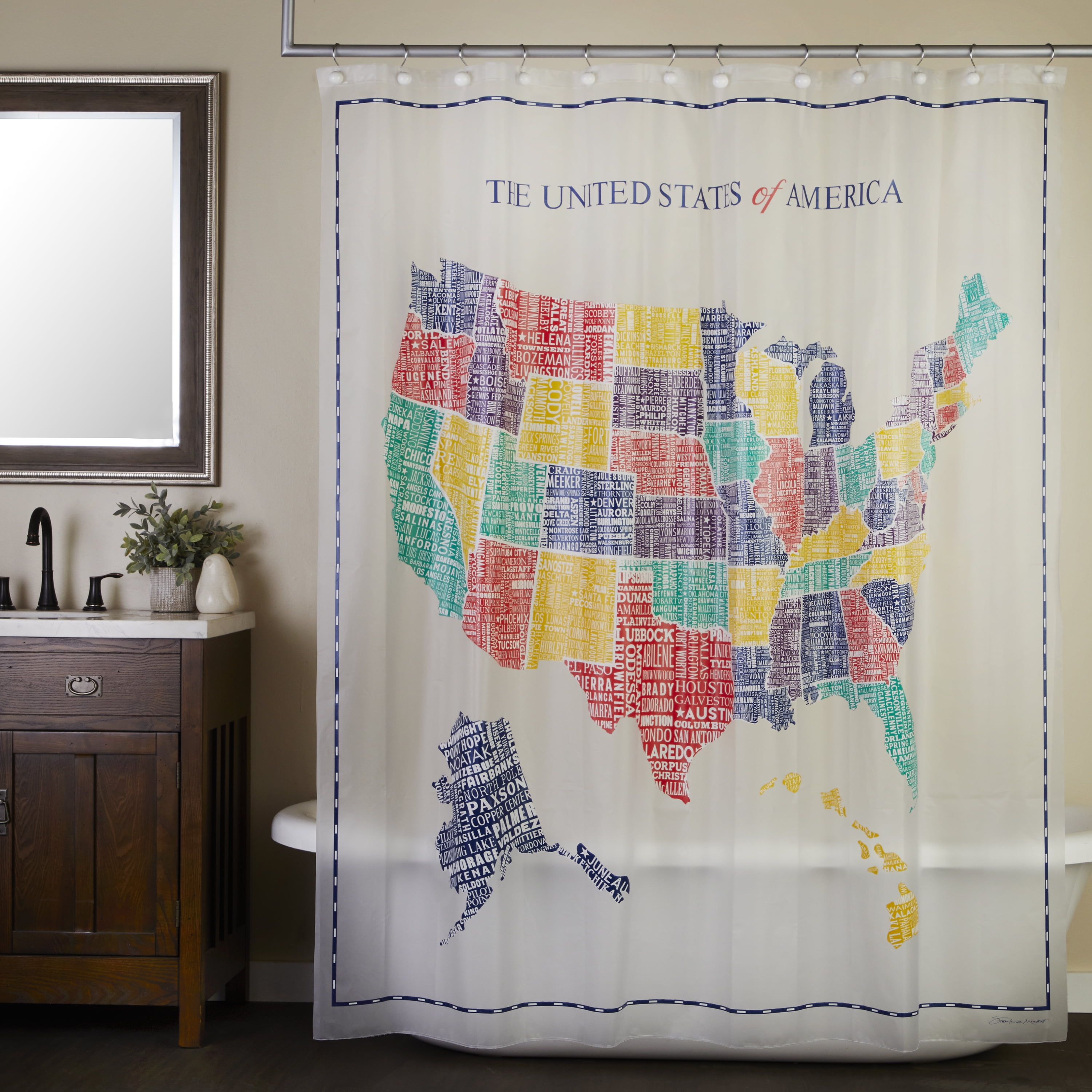 Mainstays United States Map PEVA Shower Curtain, 70" x 72"