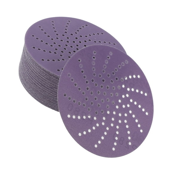 Unique Bargains 50 Pcs 5" 280 Grit Universal Sanding Discs - Round Hook and Loop Sandpaper - Polyester Film Purple