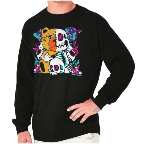 Urban Streetwear Teddy Bear Skeleton Long Sleeve TShirt Men Women Brisco Brands S