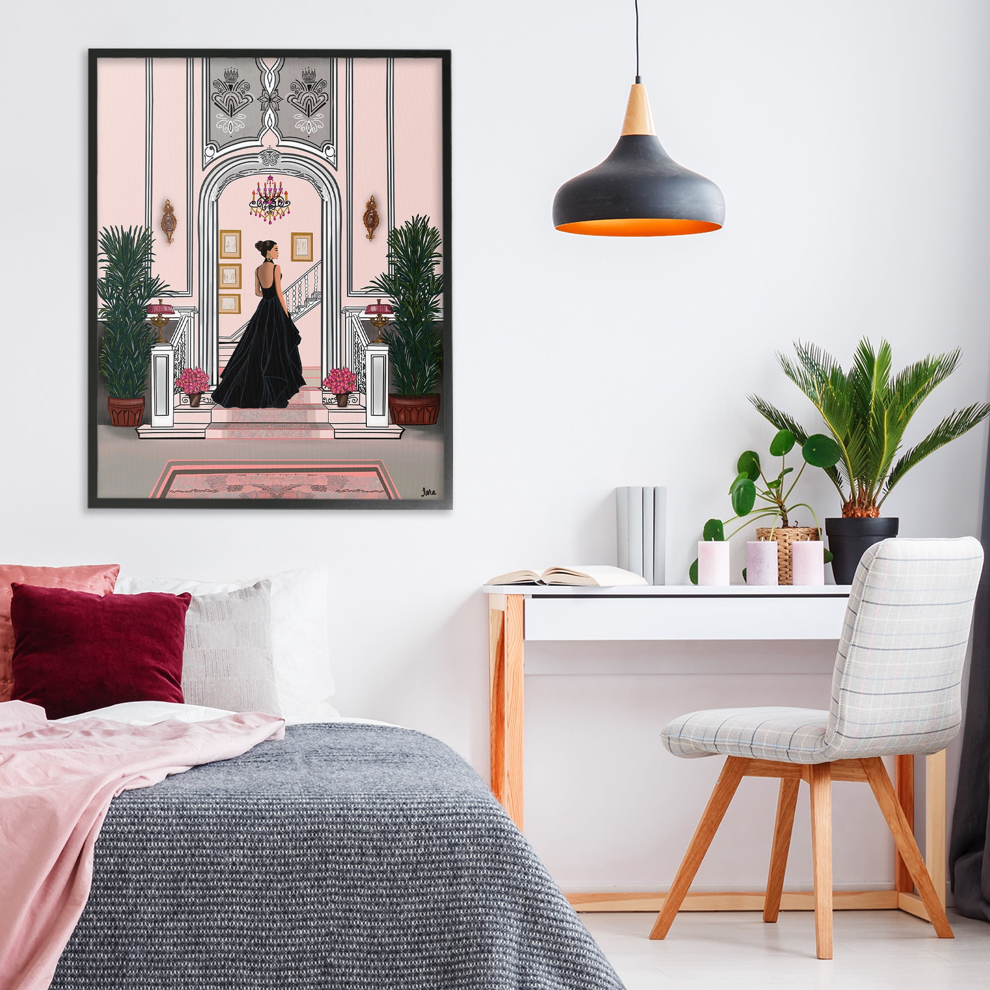 Stupell Industries Mansion Girl in Gown Black Framed Giclee Art, design by Tara Boone