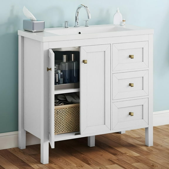 Uforic 36'' Modern Bathroom Vanity with Sink Combo, Freestanding Bathroom Storage Cabinet with Drawers & Doors, White