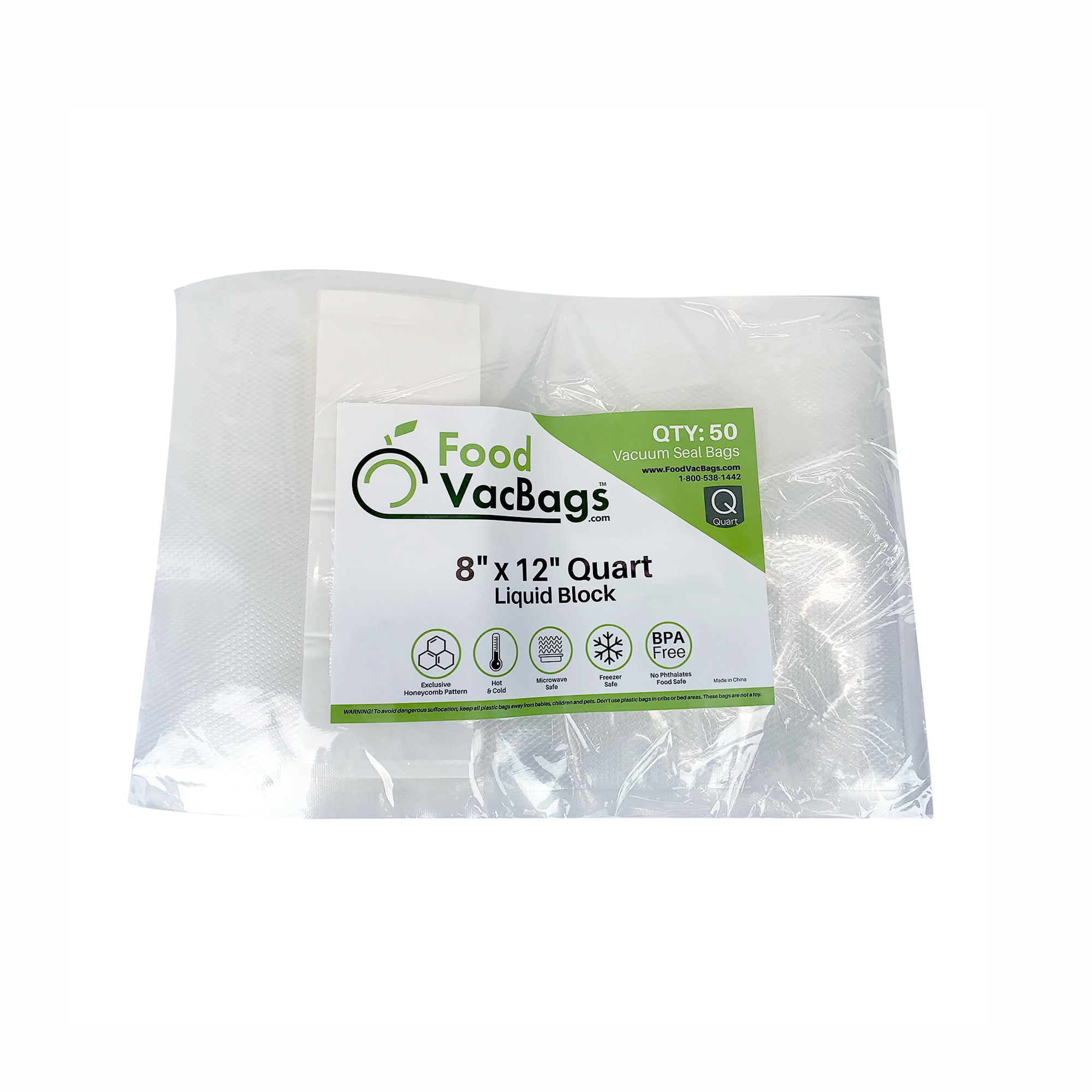 50 - 8' x 12' Liquid Block Quart FoodVacBags Vacuum Sealer Bags | Compatible with Foodsaver | Embossed