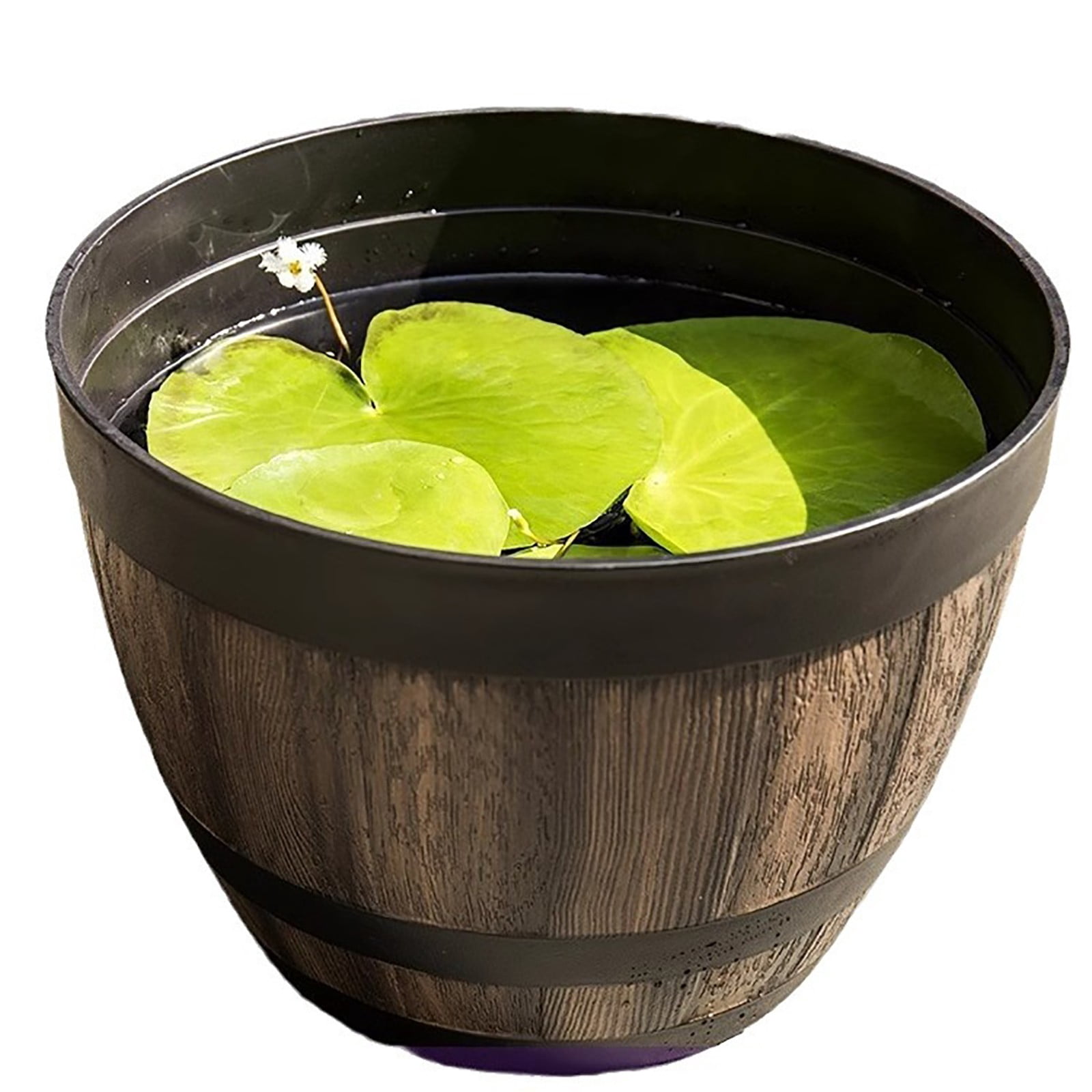 Outdoor Garden Flower Pots, Planters, Balcony Patio Yard, Wood Barrel Style, Lightweight Durable