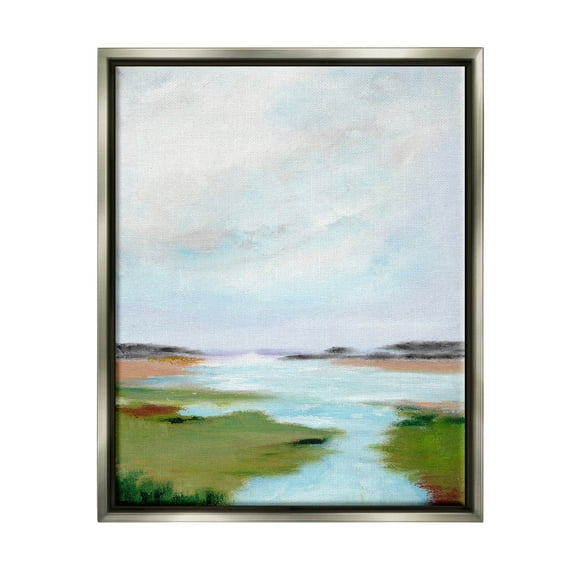 Stupell Industries Tranquil River Soft Dreamy Clouds Painting Luster Gray Floating Framed Canvas Print Wall Art, Design by Nikita Jariwala