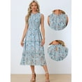 thumbnail image 2 of Unique Bargains Women's Ruffles Chiffon Sleeveless Floral Smocked Dresses XS Light Blue, 2 of 6