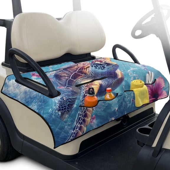 Yuyamidu Sea Turtle Golf Cart Seat Covers, Soft and Comfortable Golf Cart Seat Towel Blanket with Front Pockets for 2 Passenger Seats Pink Hibiscus Club Car Golf Cart Accessories, Blue