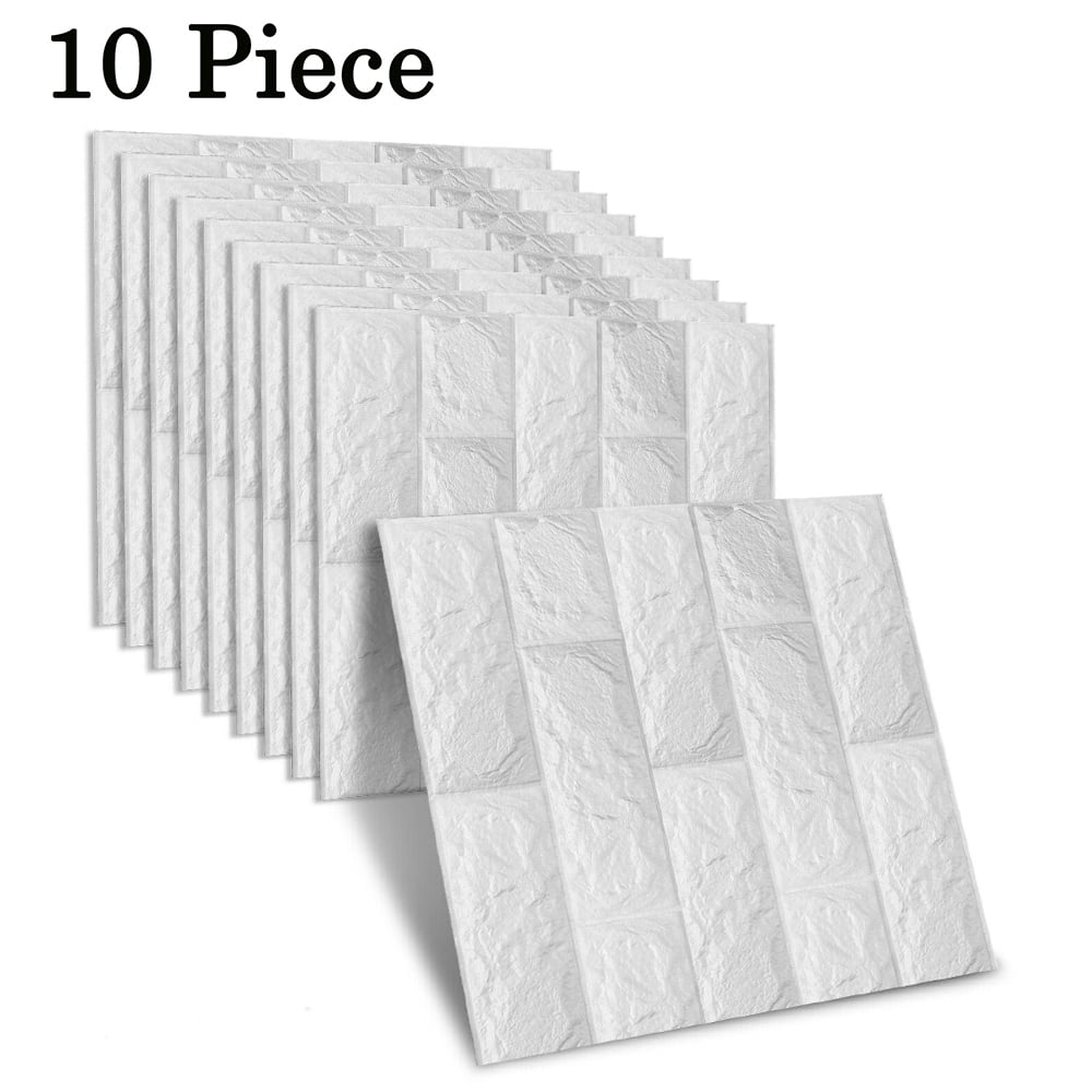3D Selfadhesive Tile Stone Brick Wall Sticker White Soft Foam Panels(1