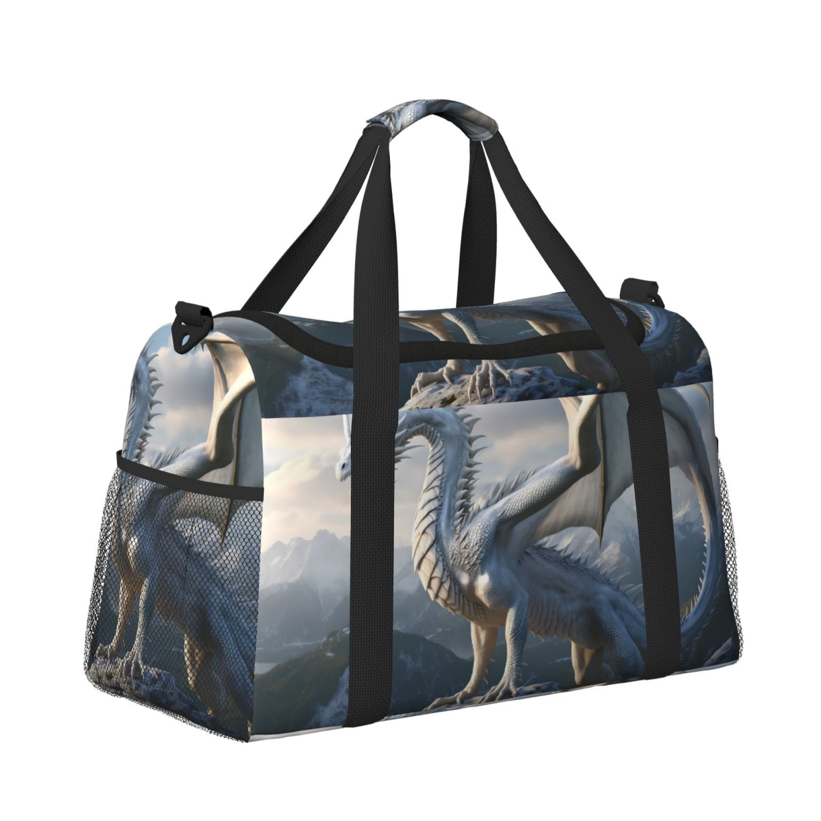 Fuzoiu Mountain White Dragon Print Travel Duffle Bag,Carry On Tote Bags,Duffel Bag,Sport Gym Bag, Hospital Bag for Labor and Delivery, Overnight Bag,Luggage Bag
