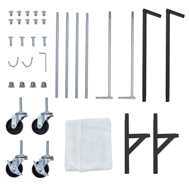 EDTara Heavy Duty Steel Garment Rack, z-Shape Single Rail With 300lb Capacity, Lockable Wheels, 2 Pvc Powder Covers, Hooks for Retail & Entryway