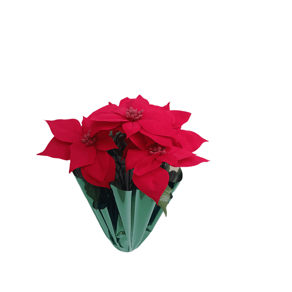 Holiday Time 17" Red Velvet Artificial Christmas Poinsettia Plant in Green Foil Wrapped Pot