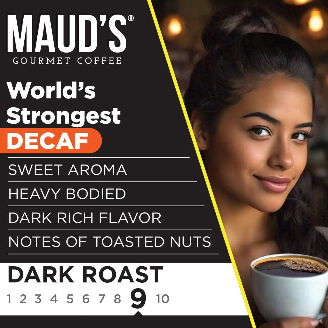 Maud's World's Strongest Decaf Coffee Pods, 100 ct, Decaffeinated Dark Roast Coffee in Single Serve Pods – 100% Arabica Beans, Compatible with Keurig K Cups Maker