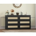 thumbnail image 1 of Rattan Dresser for Bedroom with 6 Drawers, 47" Modern Farmhouse Wide Chest of Drawers, Wood Storage Cabinet Organizer for Closet, Living Room, Hallway, 1 of 6