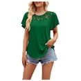 thumbnail image 2 of Summer Saving Wycnly Womens Shirts Sexy Lace Patchwork Hollowed Ruffle Sleeve Tunic Tops Summer Short Sleeve Crewneck Ladies Solid Tops and Blouses Green XXL, 2 of 7
