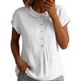 thumbnail image 3 of VBVC Women's Peter Pan Collar Short Sleeve Blouse, Ladies' Button Down Breathable Casual Top, Solid Color Loose Fit Work Shirt For Women,White,S-2XL, 3 of 7