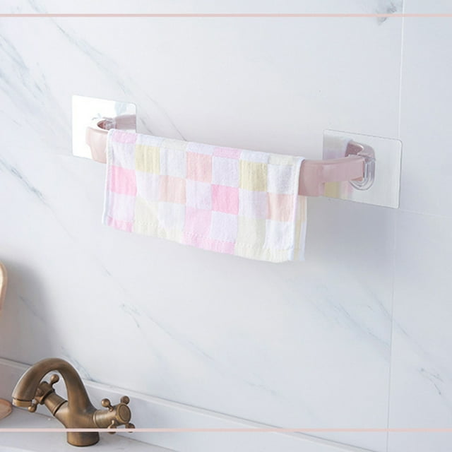 Riforla Towel Rail Rack Holder Wall Mounted Bathroom Self-adhesive Hanging Hanger Shelf Towel Pink