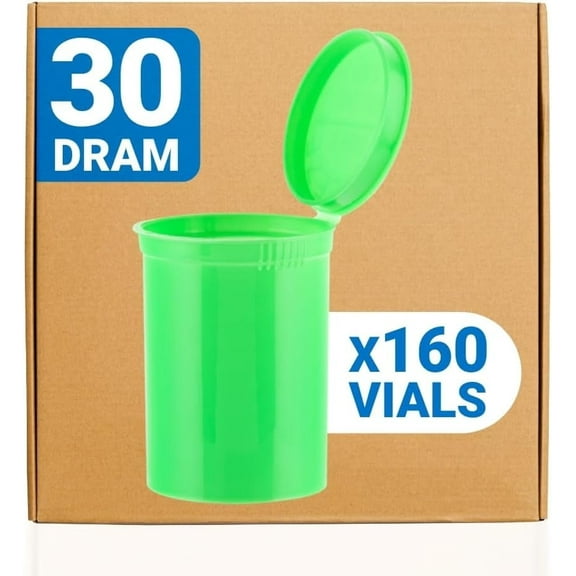 Loud Lock Pop Top Dram Bottles - Green - 30 Dram - 160 Per Case - 2.75" Deep X 1.87" Wide - Packaging Supplies - Pill Vials - Rx Vial