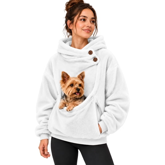 Women Pouch Hoodie Oversized Hooded Sweatshirt Large Pocket Pet Holder Soft Fabric Pullover Casual