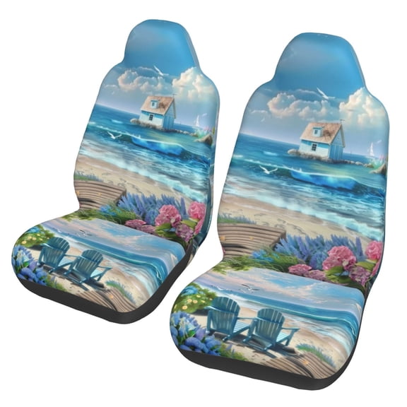 KAKALAD Seaside Escape Summer 02 Car Accessories Seat Covers Set Vehicle Seat Covers Universal Front Seats Protector 2 Pcs