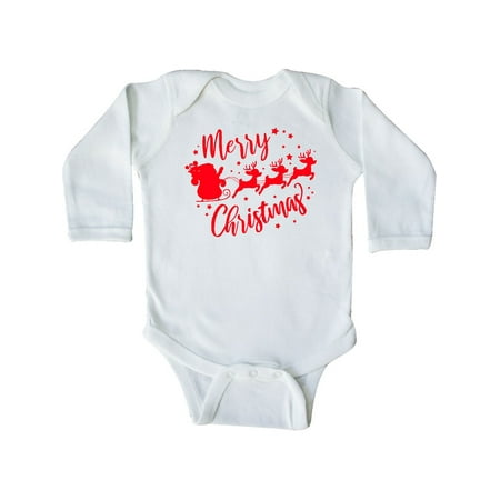 

Inktastic Merry Christmas Santa and reindeer red silhouette Gift Baby Boy or Baby Girl Long Sleeve Bodysuit