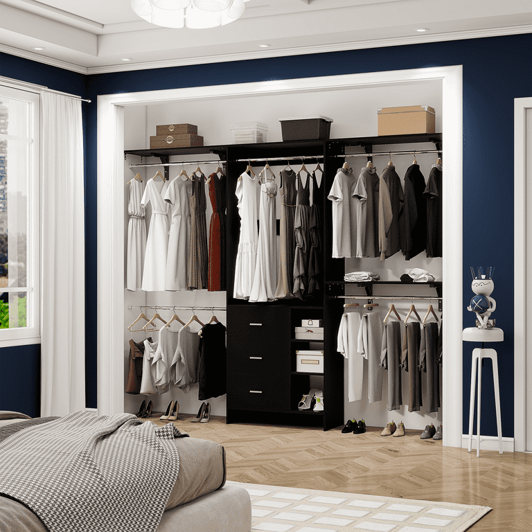 Aheaplus Closet System, Closet Organizer with Wooden Drawers
