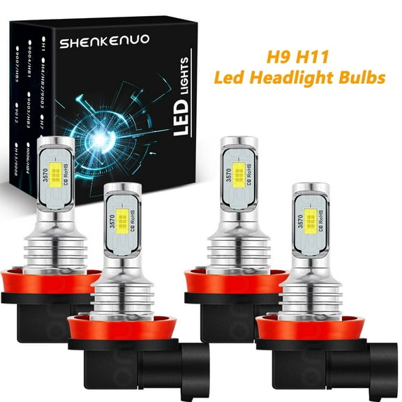 LED Headlight Bulbs For Chevy Malibu 2004-2012 , H9 H11 High Low Beam Light Bulbs Replacement Halogen, 6000K White, Plug and Play, Pack of 4