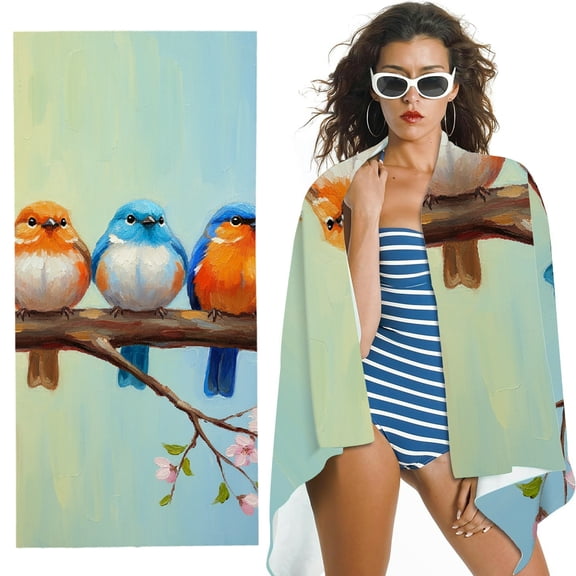 RKSupls Chubby Birds Standing on Wire Oversized Microfiber Beach Towel,  Ultra-Soft Microfiber for Bathroom, beach, Soft Super Absorbent- 30x60 in