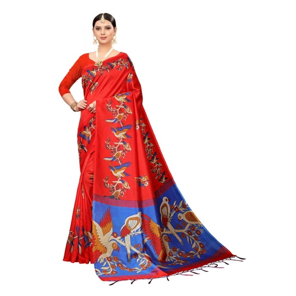 Multi color Mysore Silk saree/sari with running blouse For Women/Girls