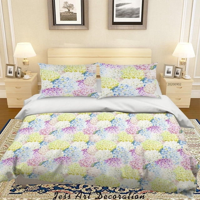 3D Azul Púrpura Amarillo Flores Patrón Funda nórdica Set Ropa de Cama Set Funda Nórdica